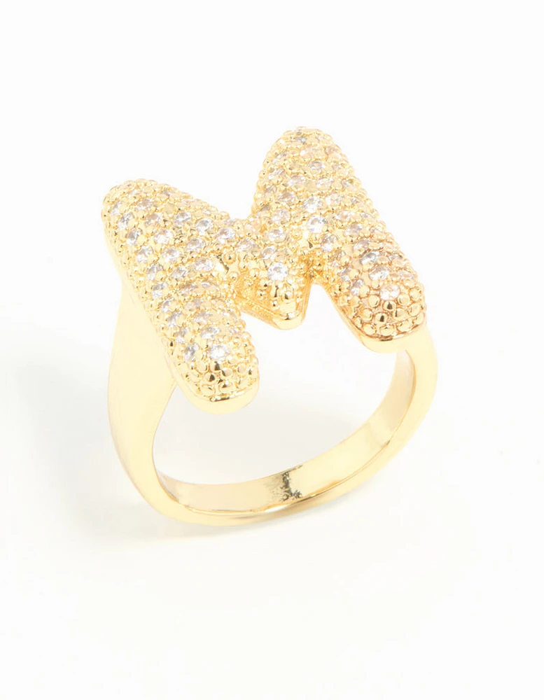 Gold Plated Cubic Zirconia Bubble M Pave Ring