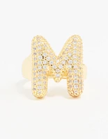 Gold Plated Cubic Zirconia Bubble M Pave Ring
