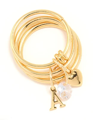 Gold Plated Cubic Zirconia Letter A Charm Ring