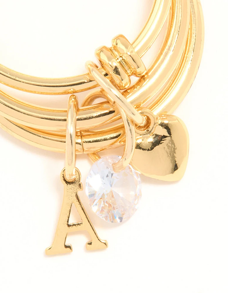 Gold Plated Cubic Zirconia Letter A Charm Ring