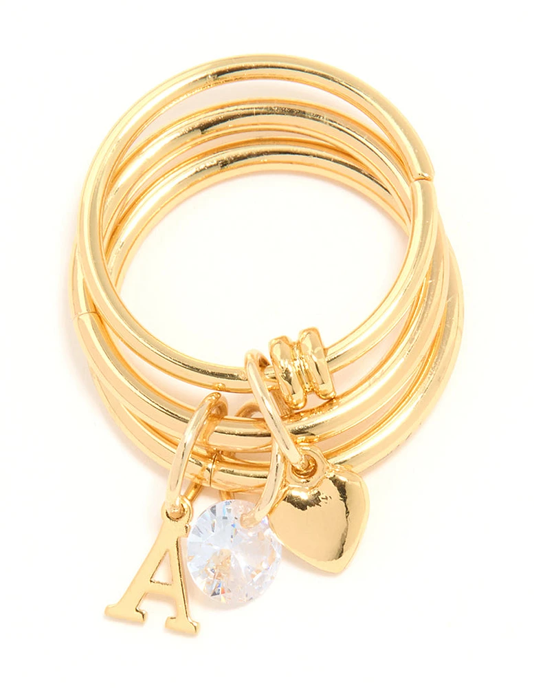 Gold Plated Cubic Zirconia Letter A Charm Ring
