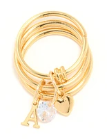 Gold Plated Cubic Zirconia Letter A Charm Ring