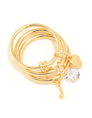 Gold Plated Cubic Zirconia Letter J Charm Ring