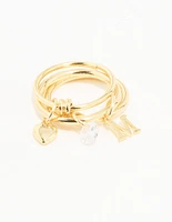 Gold Plated Cubic Zirconia M Rondell Charm Ring