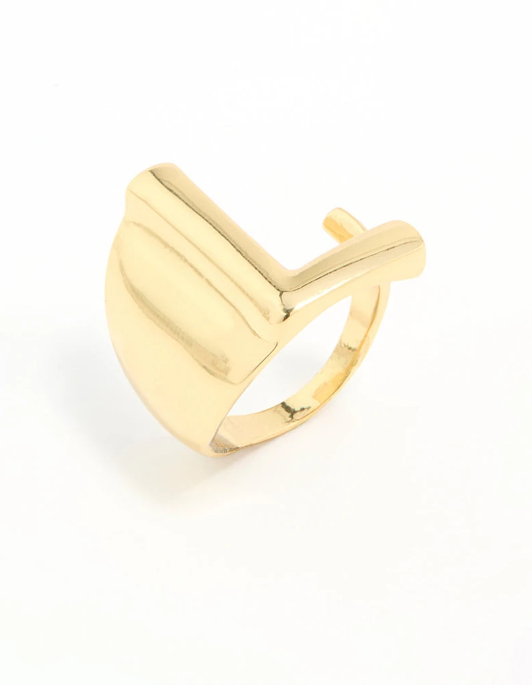 Gold Plated Bubble Letter L Ring
