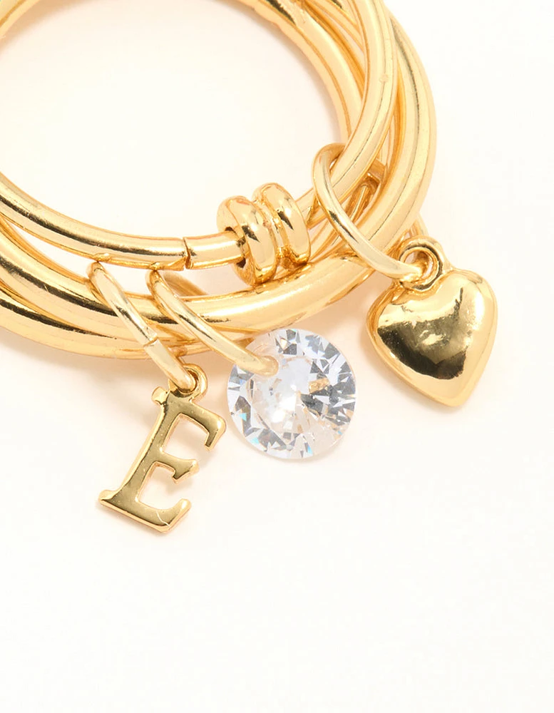 Gold Cubic Zirconia Letter E Charm Ring