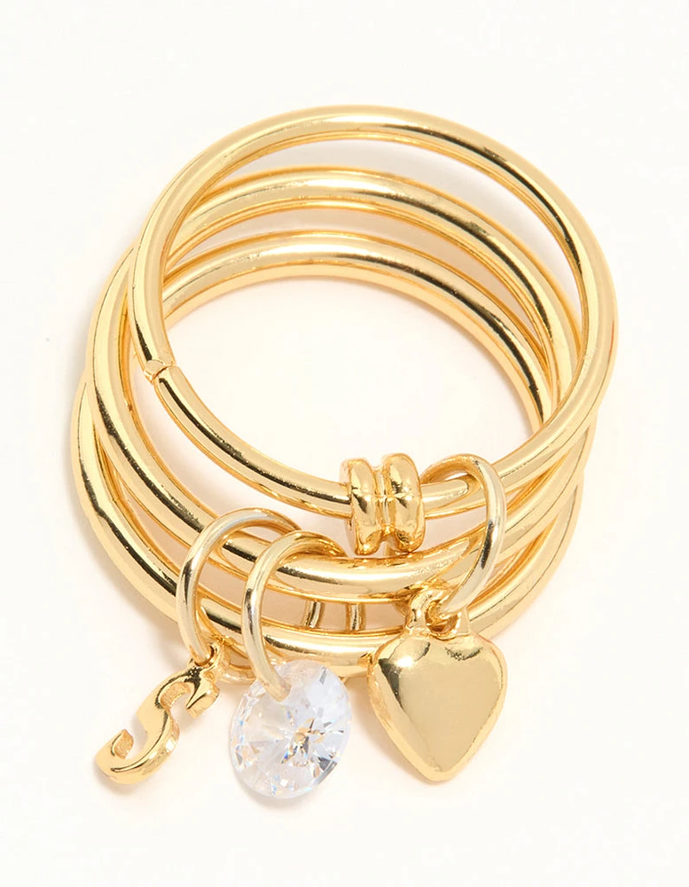 Gold Plated Cubic Zirconia Letter S Rondell Charm Ring