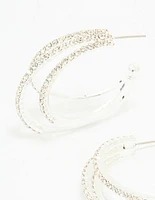 Silver Diamante Trio Hoop Earrings