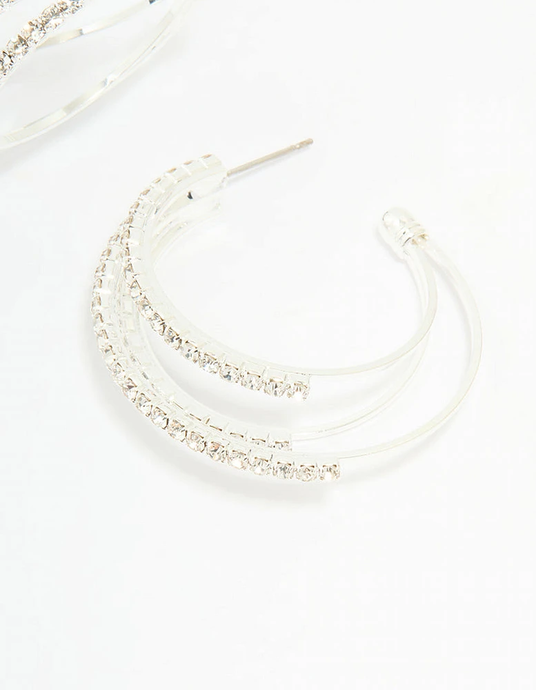 Silver Diamante Trio Hoop Earrings