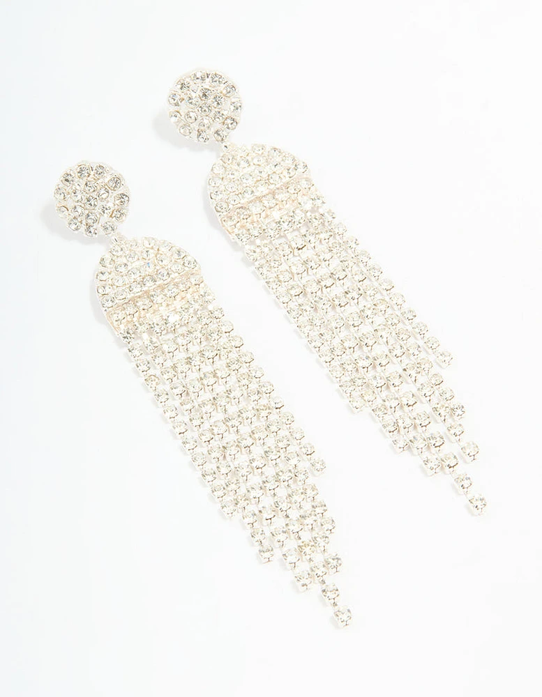 Silver Diamante Circle Cupchain Drop Earrings