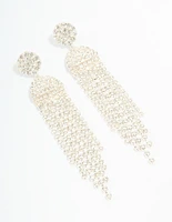 Silver Diamante Circle Cupchain Drop Earrings