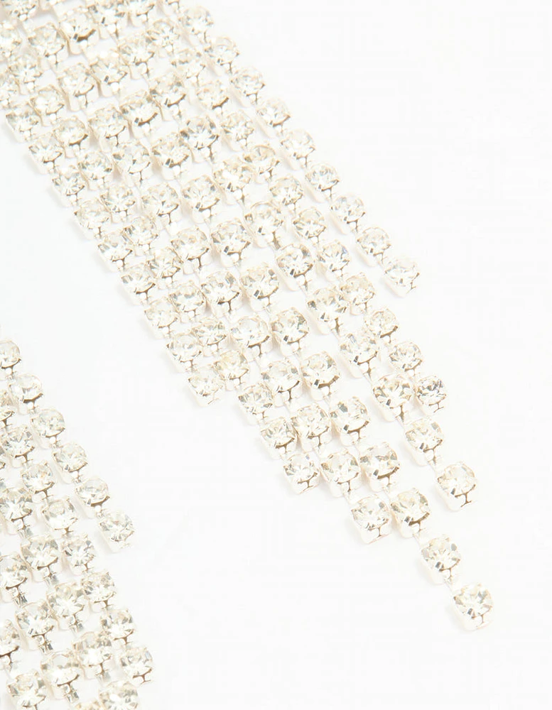 Silver Diamante Circle Cupchain Drop Earrings