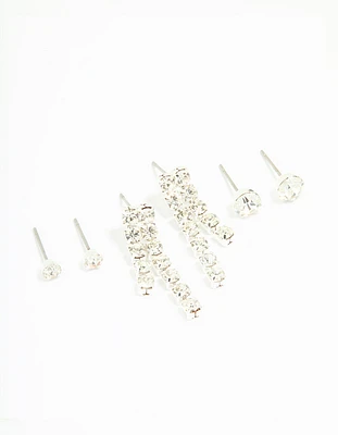 Silver Diamante Stud & Cupchain Earrings 3-Pack