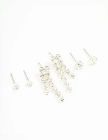 Silver Diamante Stud & Cupchain Earrings 3-Pack