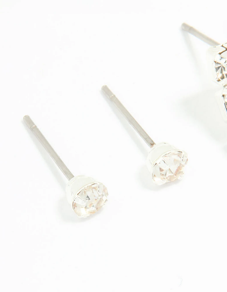 Silver Diamante Stud & Cupchain Earrings 3-Pack