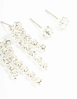 Silver Diamante Stud & Cupchain Earrings 3-Pack