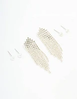 Silver Pearl Stud & Diamante Cupchain Earrings 3-Pack