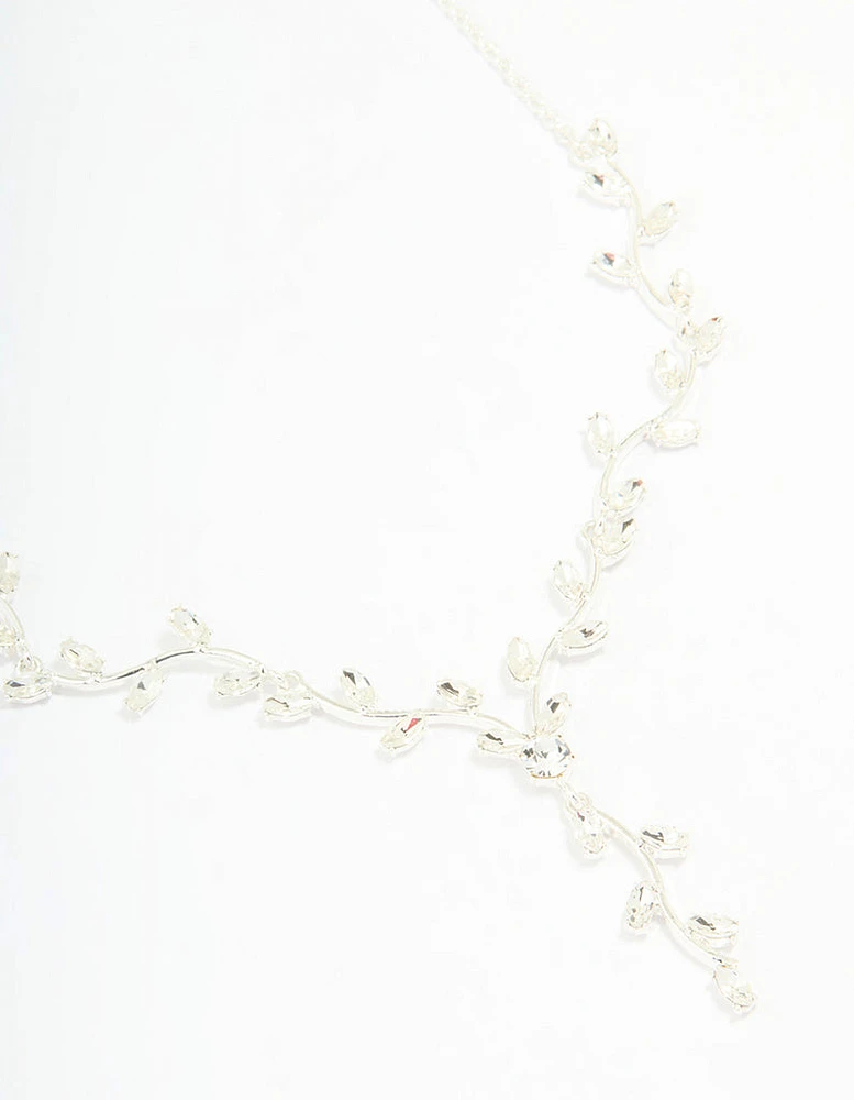 Silver Diamante Vine Lariat Necklace