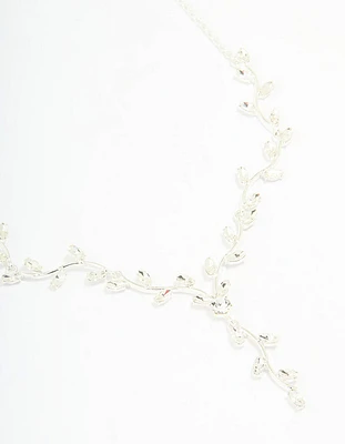 Silver Diamante Vine Lariat Necklace