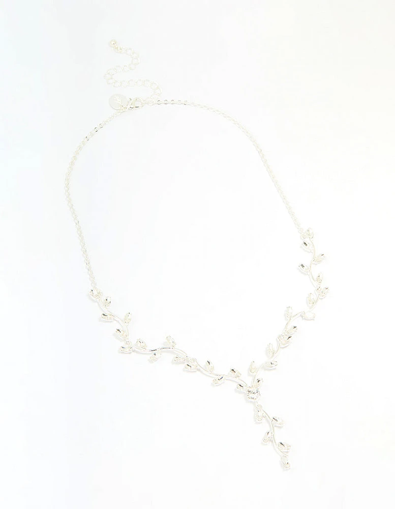Silver Diamante Vine Lariat Necklace