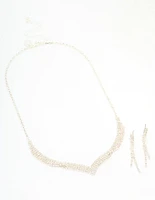 Silver Diamante Thin Pavé Twisted Necklace & Earrings Set