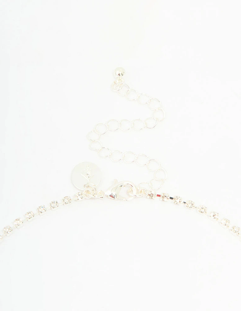Silver Diamante Thin Pavé Twisted Necklace & Earrings Set