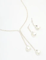 Silver Diamante Pearl Drop Y-Necklace & Earrings Set
