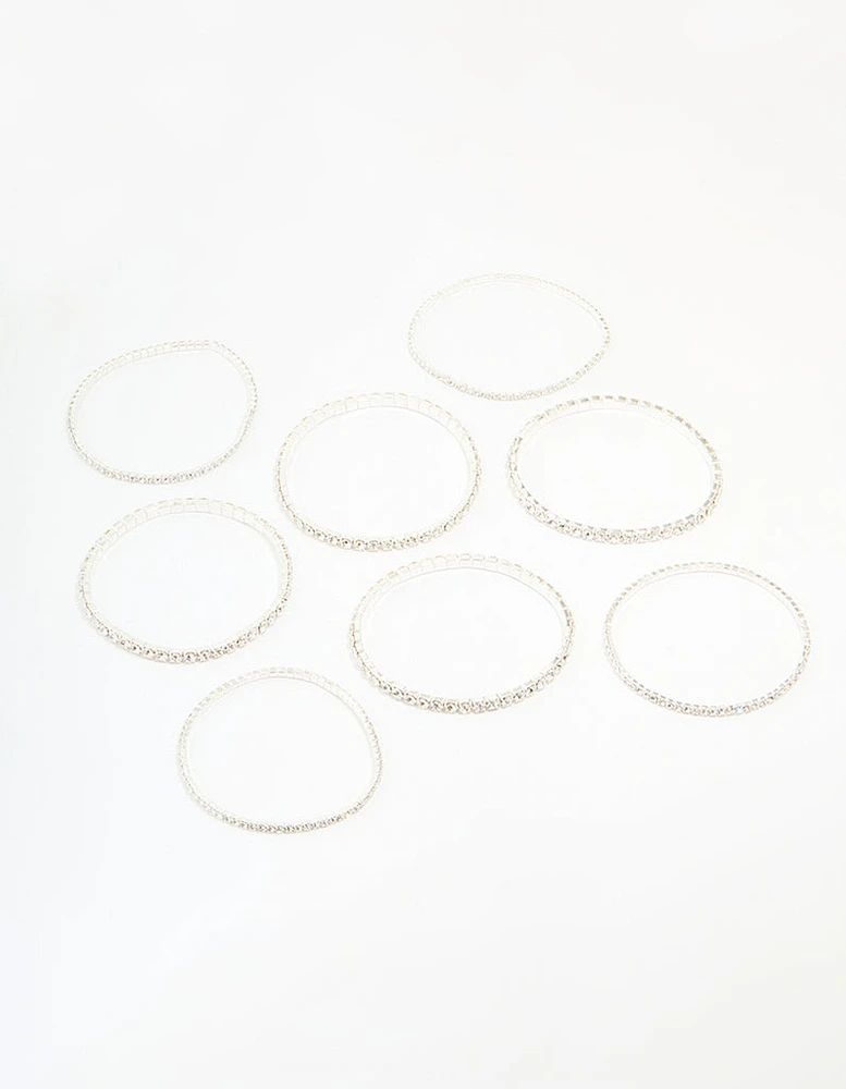 Silver Diamante Stretch Bracelets 8-Pack
