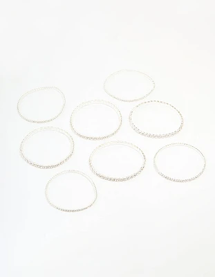 Silver Diamante Stretch Bracelets 8-Pack