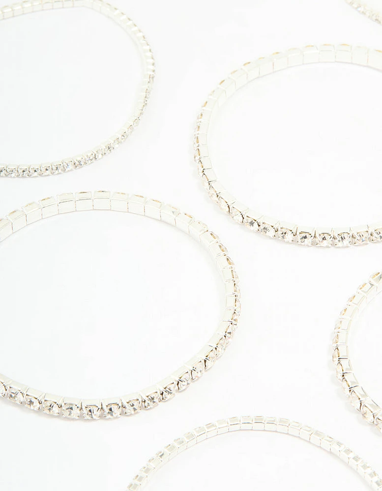 Silver Diamante Stretch Bracelets 8-Pack