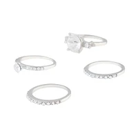 Rhodium Diamante Multi Stack Ring Pack