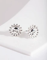 Silver Smiling Sun Stud Earrings