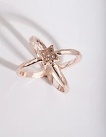 Rose Gold Diamante Crossover Ring