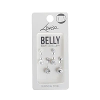 Rhodium Surgical Steel Pave & Diamante Belly Bar 4-Pack