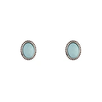 Antique Silver Blue Oval Stud Earrings