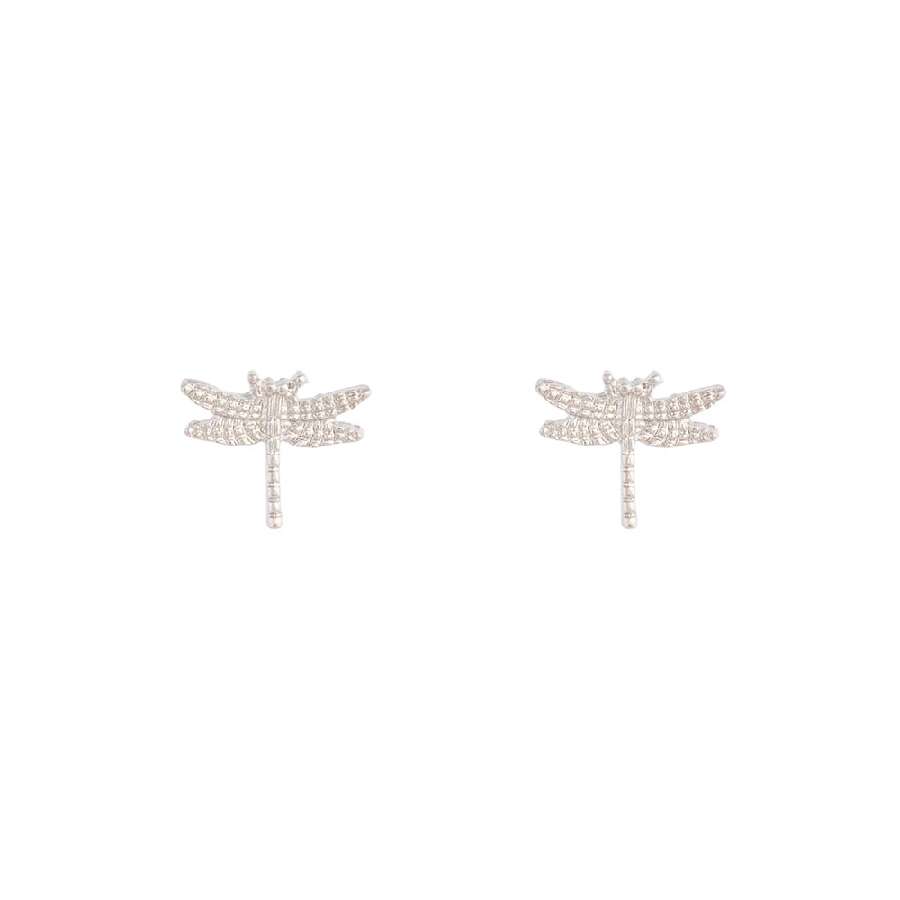 Rhodium Dragonfly Stud Earrings