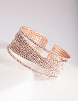 Rose Gold Diamante Wide Layered Cuff