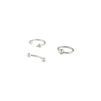 Surgical Steel Rhodium Spike Ring Barbell Pack