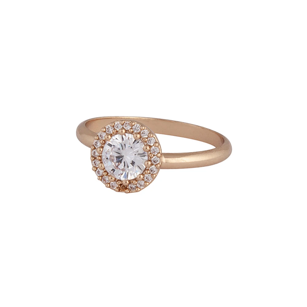 Gold Cubic Zirconia Circle Stone Surround Ring