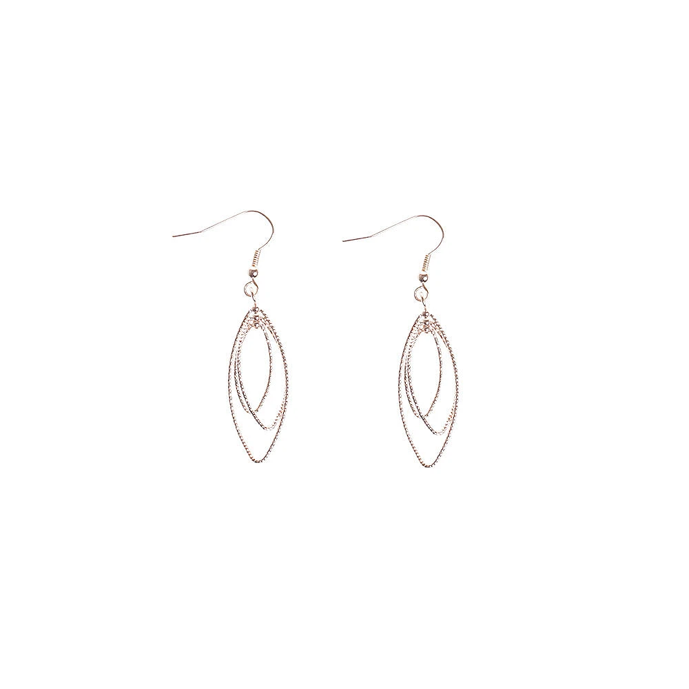 Rose Gold Triple Diamond Cut Navette Drop Earrings