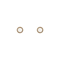 White Round Facet Stud Earrings Gold Border