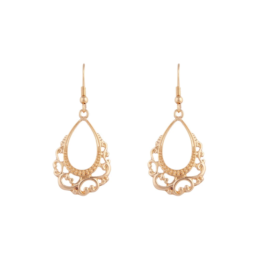 Gold Open Decorative Teardrop Earrings