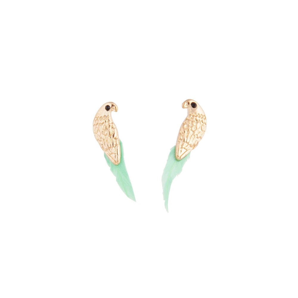 Gold Bird Feather Stud Earrings