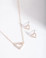 Rose Gold Cubic Zirconia Heart Jewellery Set