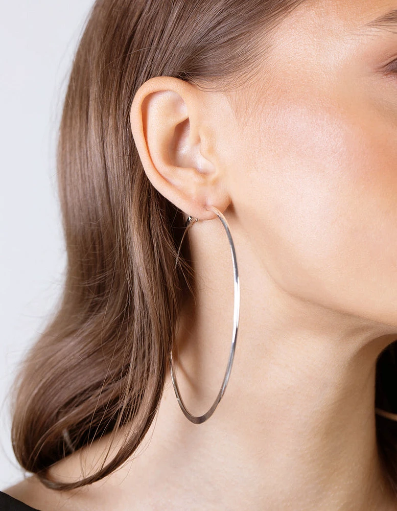 Silver Flat Edge Hoop Earrings