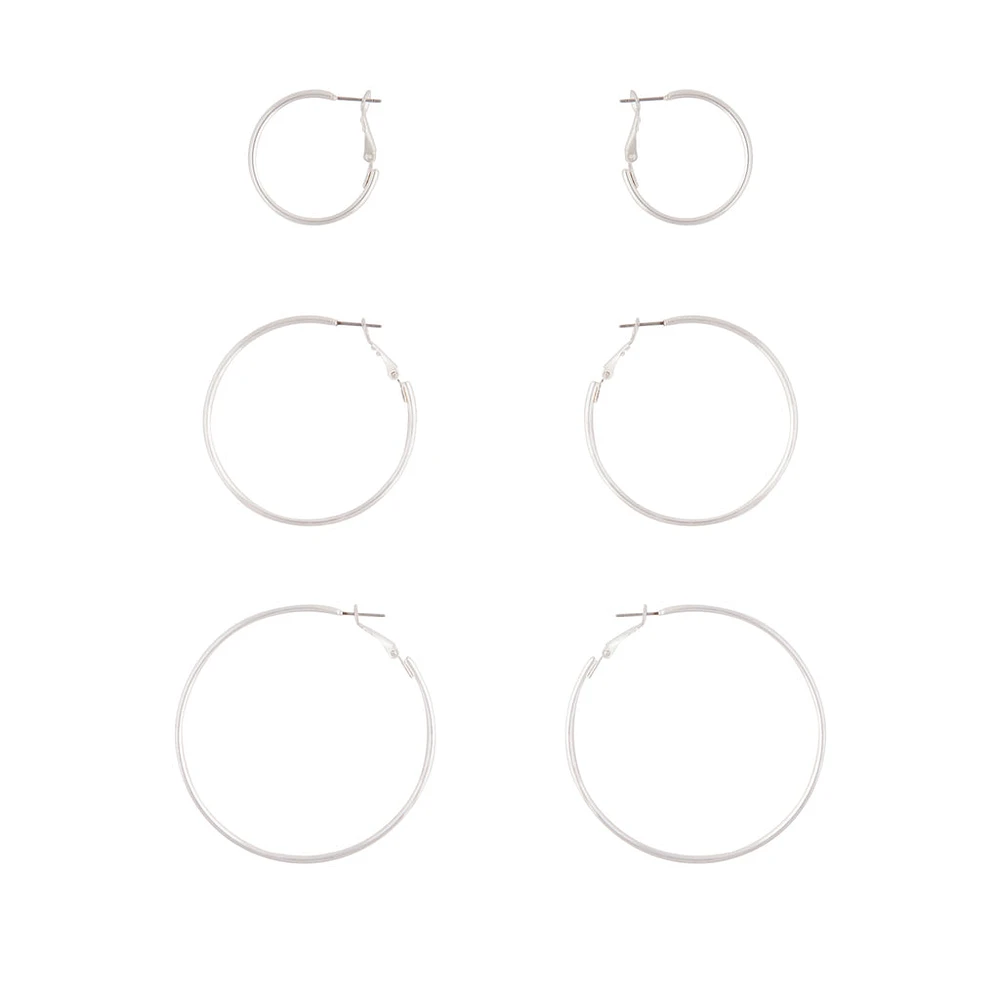 Silver Sleeper Round Hoop Trio