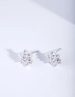 Silver Cubic ZIrconia Flower Earrings