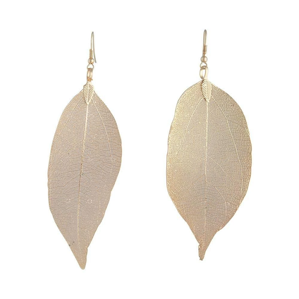 Gold Natural Leaf Earrings