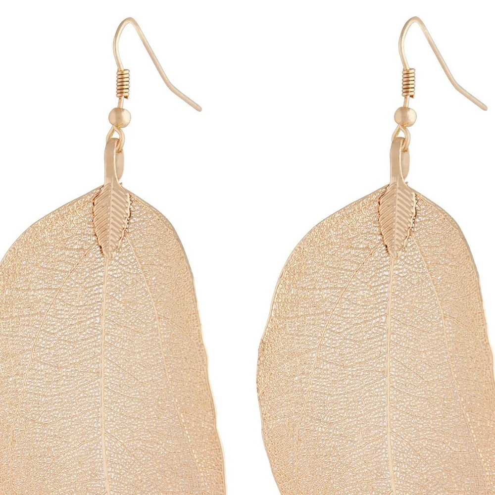 Gold Natural Leaf Earrings