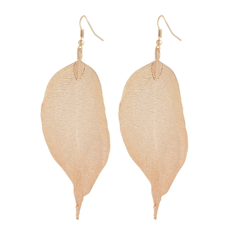 Gold Natural Leaf Earrings